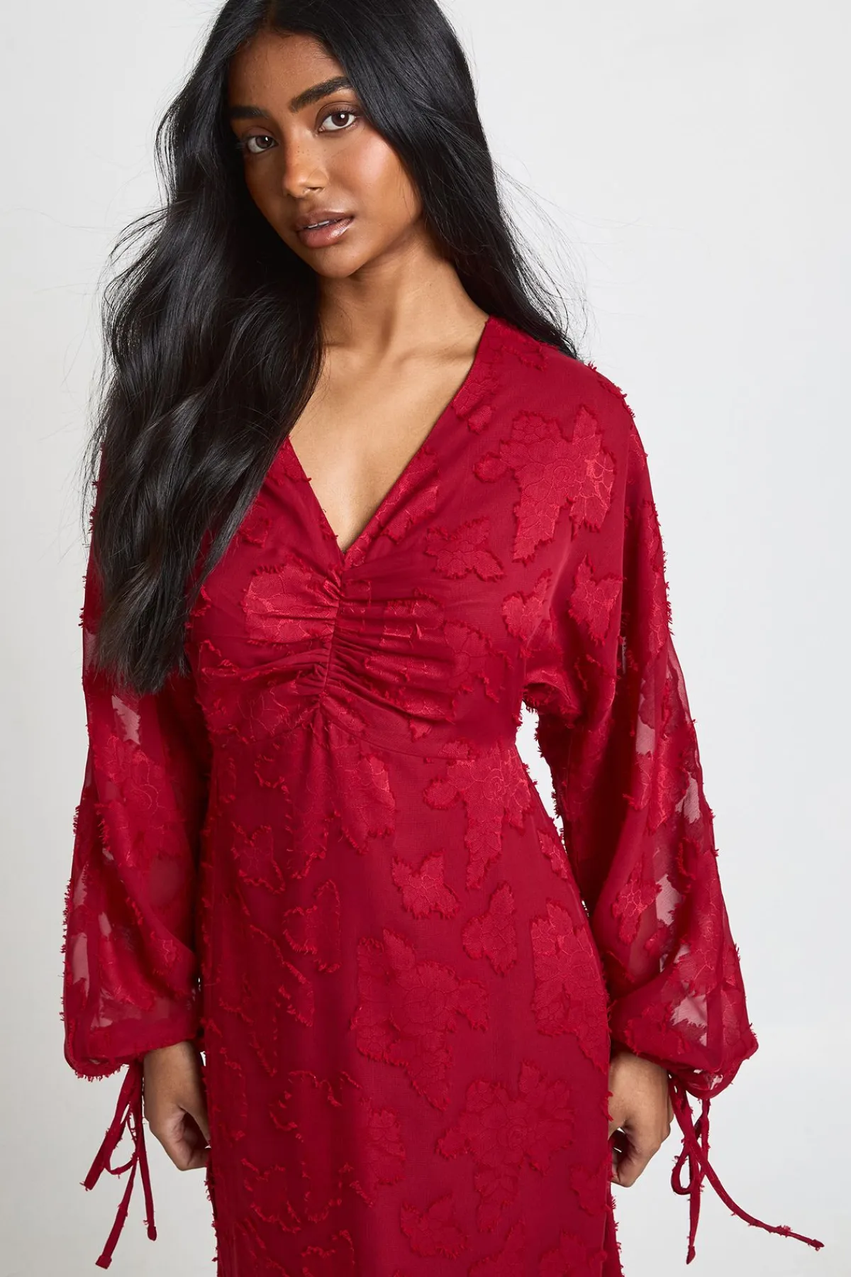 boohoo Robe Midi à Manches Volumineuses et Motif Floral Dévoré<Femme Robes Mi-Longues|Robes À Manches Longues