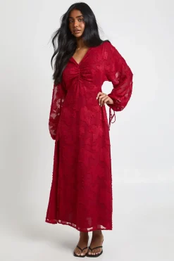 boohoo Robe Midi à Manches Volumineuses et Motif Floral Dévoré<Femme Robes Mi-Longues|Robes À Manches Longues