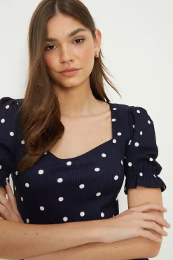 Dorothy Perkins Robe Midi Marine à Pois avec Décolleté Cœur<Femme Robes Mi-Longues|Robes