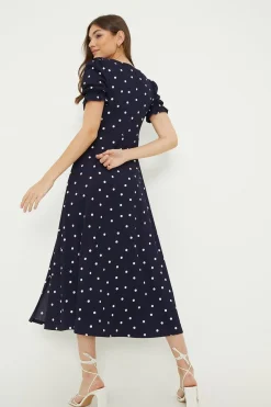 Dorothy Perkins Robe Midi Marine à Pois avec Décolleté Cœur<Femme Robes Mi-Longues|Robes