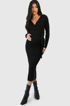 Robe Midi Maternité Tricotée Portefeuille