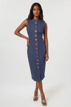 Robe Midi Militaire En Denim