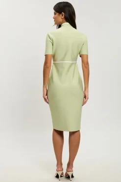 KarenMillen Robe Midi Militaire Moulante Petite Taille En Maille Bandage Avec Détails De Passepoil Et Manches Courtes<Femme Robes|Robes Mi-Longues