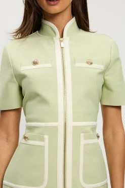 KarenMillen Robe Midi Militaire Moulante Petite Taille En Maille Bandage Avec Détails De Passepoil Et Manches Courtes<Femme Robes|Robes Mi-Longues
