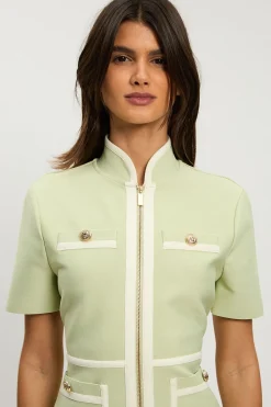 KarenMillen Robe Midi Militaire Moulante Petite Taille En Maille Bandage Avec Détails De Passepoil Et Manches Courtes<Femme Robes|Robes Mi-Longues