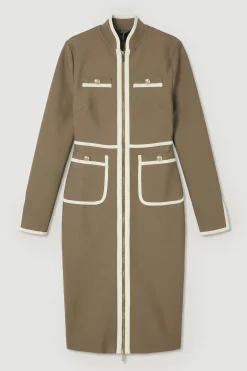 KarenMillen Robe Midi Militaire Moulante en Maille Bandage avec Détails de Passepoil<Femme Pulls Et Gilets|Toutes Les Mailles