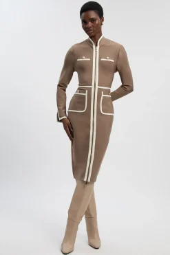 KarenMillen Robe Midi Militaire Moulante en Maille Bandage avec Détails de Passepoil<Femme Pulls Et Gilets|Toutes Les Mailles