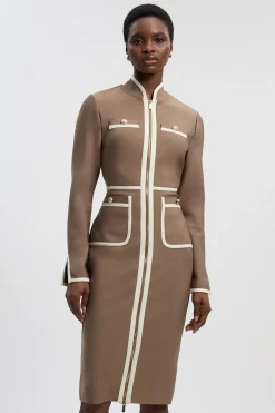 KarenMillen Robe Midi Militaire Moulante en Maille Bandage avec Détails de Passepoil<Femme Pulls Et Gilets|Toutes Les Mailles