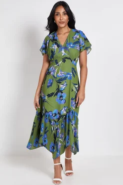 Robe Midi À Motif Floral Avec Boutons Et Ourlet Plissé Petite