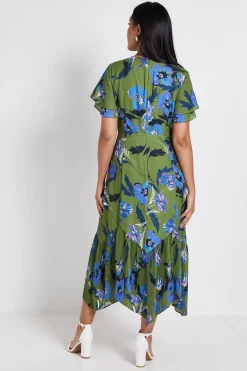Robe Midi À Motif Floral Avec Boutons Et Ourlet Plissé Petite