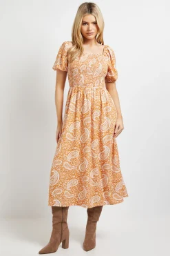 Robe Midi À Motif Paisley Avec Corsage Froncé Et Manches Bouffantes
