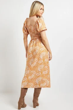 Robe Midi À Motif Paisley Avec Corsage Froncé Et Manches Bouffantes