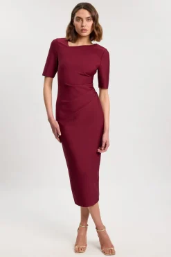 Robe Midi Moulante Asymétrique À Manches Longues Petite Taille