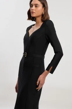 Robe Midi Moulante à Bandage avec Ceinture
