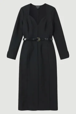Robe Midi Moulante à Bandage avec Ceinture