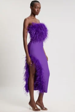 KarenMillen Robe Midi Moulante À Bandeau En Maille Avec Détails Plumes Et Effet Bandage Petite Taille<Femme Toutes Les Robes|Robes Mi-Longues