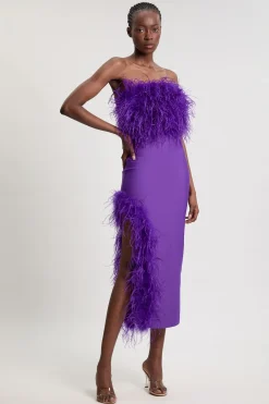 KarenMillen Robe Midi Moulante À Bandeau En Maille Avec Détails Plumes Et Effet Bandage Petite Taille<Femme Toutes Les Robes|Robes Mi-Longues