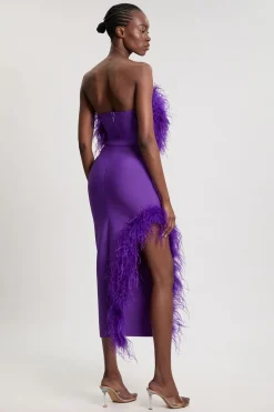 KarenMillen Robe Midi Moulante À Bandeau En Maille Avec Détails Plumes Et Effet Bandage Petite Taille<Femme Toutes Les Robes|Robes Mi-Longues