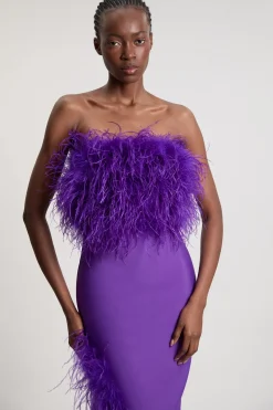KarenMillen Robe Midi Moulante Bandeau en Maille Bandage avec Détails de Plumes<Femme Toutes Les Robes|Robes Mi-Longues