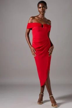 Robe Midi Moulante Bardot en Scuba