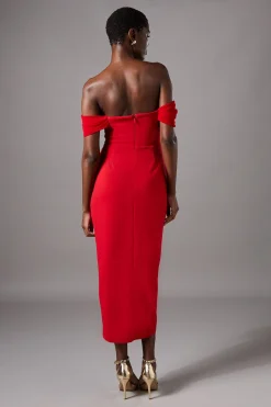 Robe Midi Moulante Bardot en Scuba