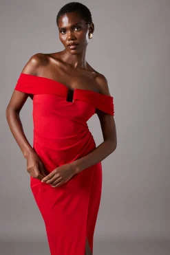 Robe Midi Moulante Bardot en Scuba