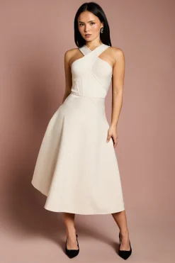 Robe Midi Moulante à Col Croisé Petite Taille