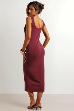 Robe Midi Moulante À Col Rond En Jersey Côtelé Super Doux Premium