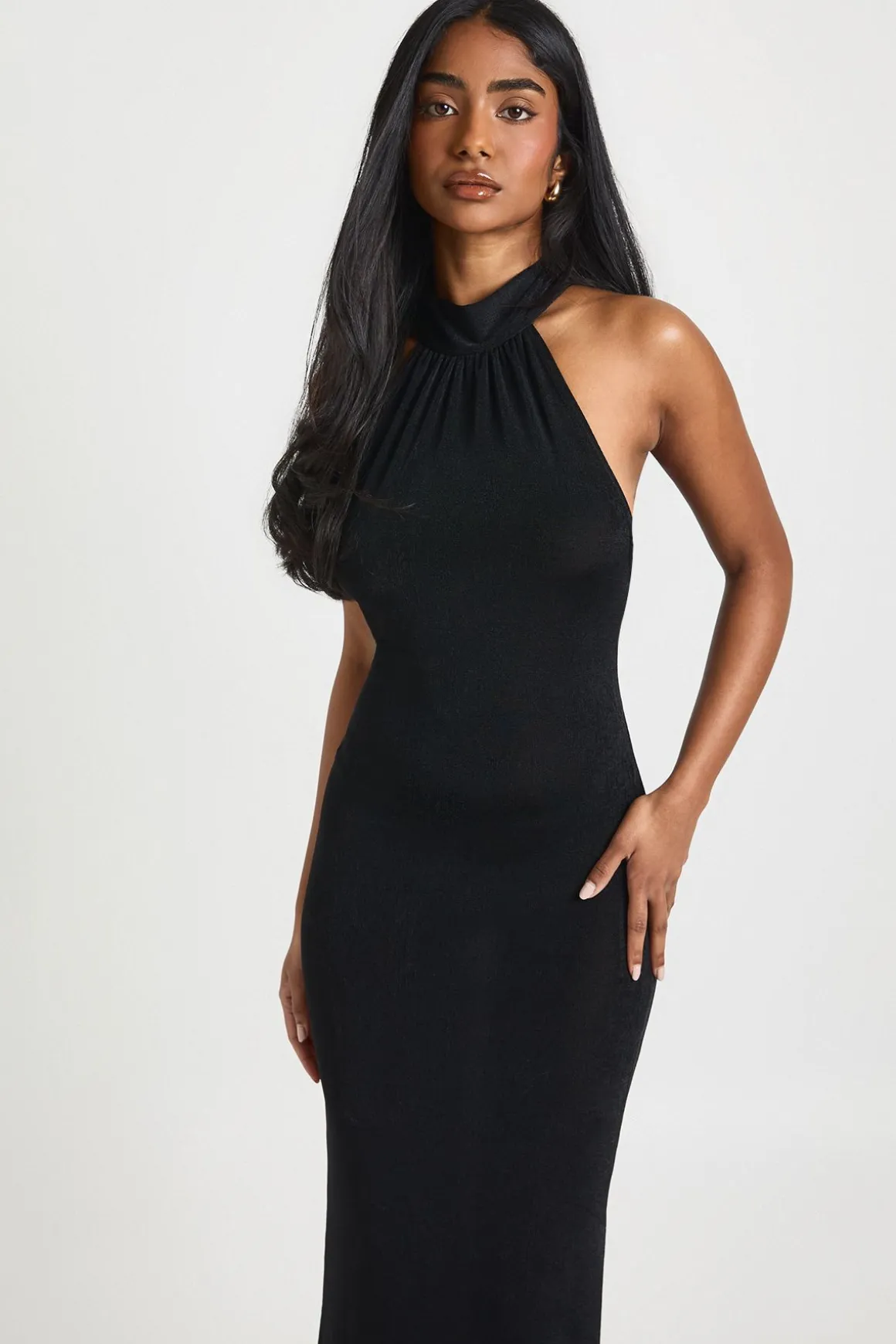Robe Midi Moulante En Acétate À Col Licou