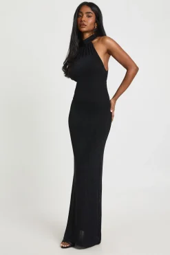 Robe Midi Moulante En Acétate À Col Licou