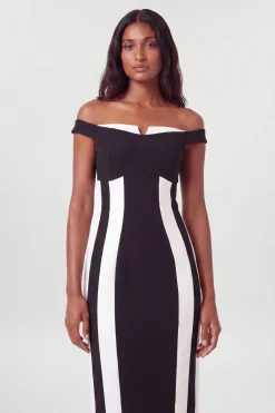 Robe Midi Moulante À Encolure Bardot Et Blocs De Couleur