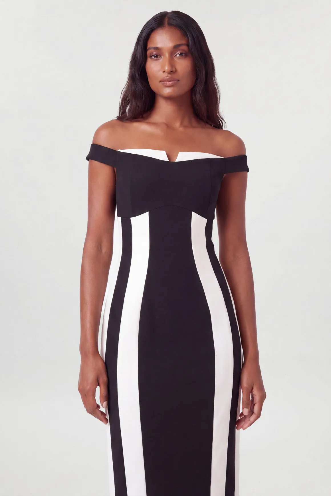Robe Midi Moulante À Encolure Bardot Et Blocs De Couleur