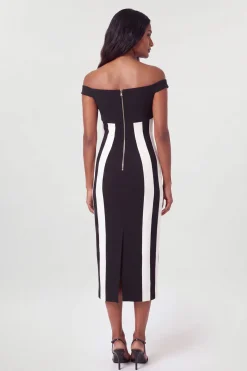 Robe Midi Moulante À Encolure Bardot Et Blocs De Couleur