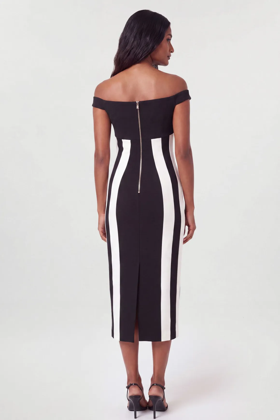 Robe Midi Moulante À Encolure Bardot Et Blocs De Couleur