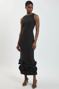 Robe Midi Moulante En Maille Avec Nœuds En Taffetas
