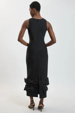 Robe Midi Moulante En Maille Avec Nœuds En Taffetas