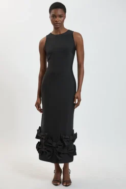 Robe Midi Moulante En Maille Avec Nœuds En Taffetas