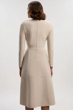 Robe Midi Moulante En Maille Bandage Asymétrique À Manches Longues Petite Silhouette