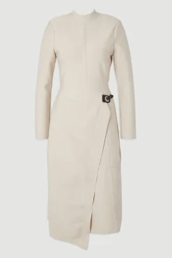 Robe Midi Moulante En Maille Bandage Asymétrique À Manches Longues Petite Silhouette