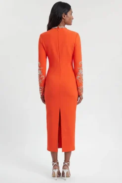 Robe Midi Moulante En Maille Bandage À Manches Larges Ornées