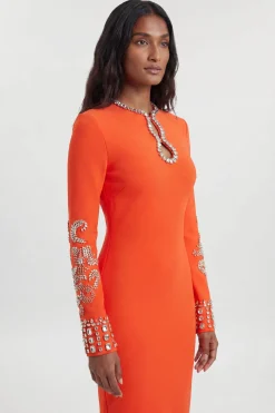 Robe Midi Moulante En Maille Bandage À Manches Larges Ornées