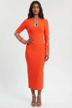 Robe Midi Moulante En Maille Bandage À Manches Larges Ornées