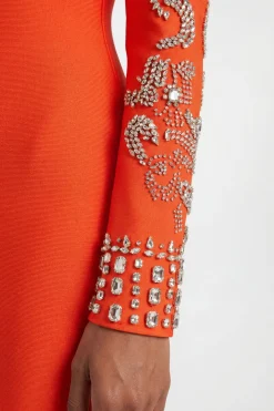 Robe Midi Moulante En Maille Bandage À Manches Larges Ornées