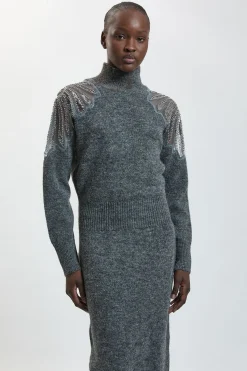 KarenMillen Robe Midi Moulante En Maille Ornée De Cristaux<Femme Toutes Les Robes|Robes Mi-Longues