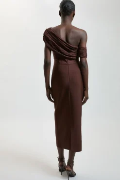 KarenMillen Robe Midi Moulante En Tricot Bandage Et Dentelle Asymétrique<Femme Toutes Les Robes|Robes Mi-Longues