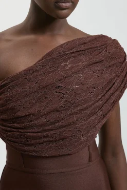KarenMillen Robe Midi Moulante En Tricot Bandage Et Dentelle Asymétrique<Femme Toutes Les Robes|Robes Mi-Longues