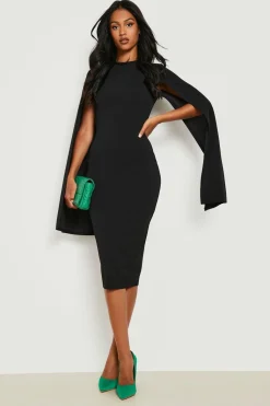 Robe midi moulante à manches cape