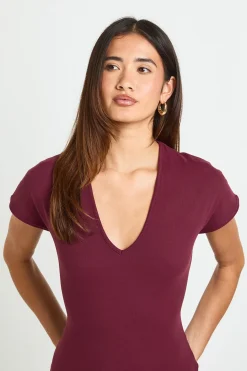 Robe Midi Moulante À Manches Courtes Et Décolleté V Profond En Jersey Supersoft