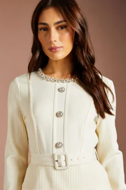 Coast Robe Midi Moulante À Manches Longues Avec Basque, Ceinture Et Ornements De Strass<Femme Robes Mi-Longues|Robes À Manches Longues