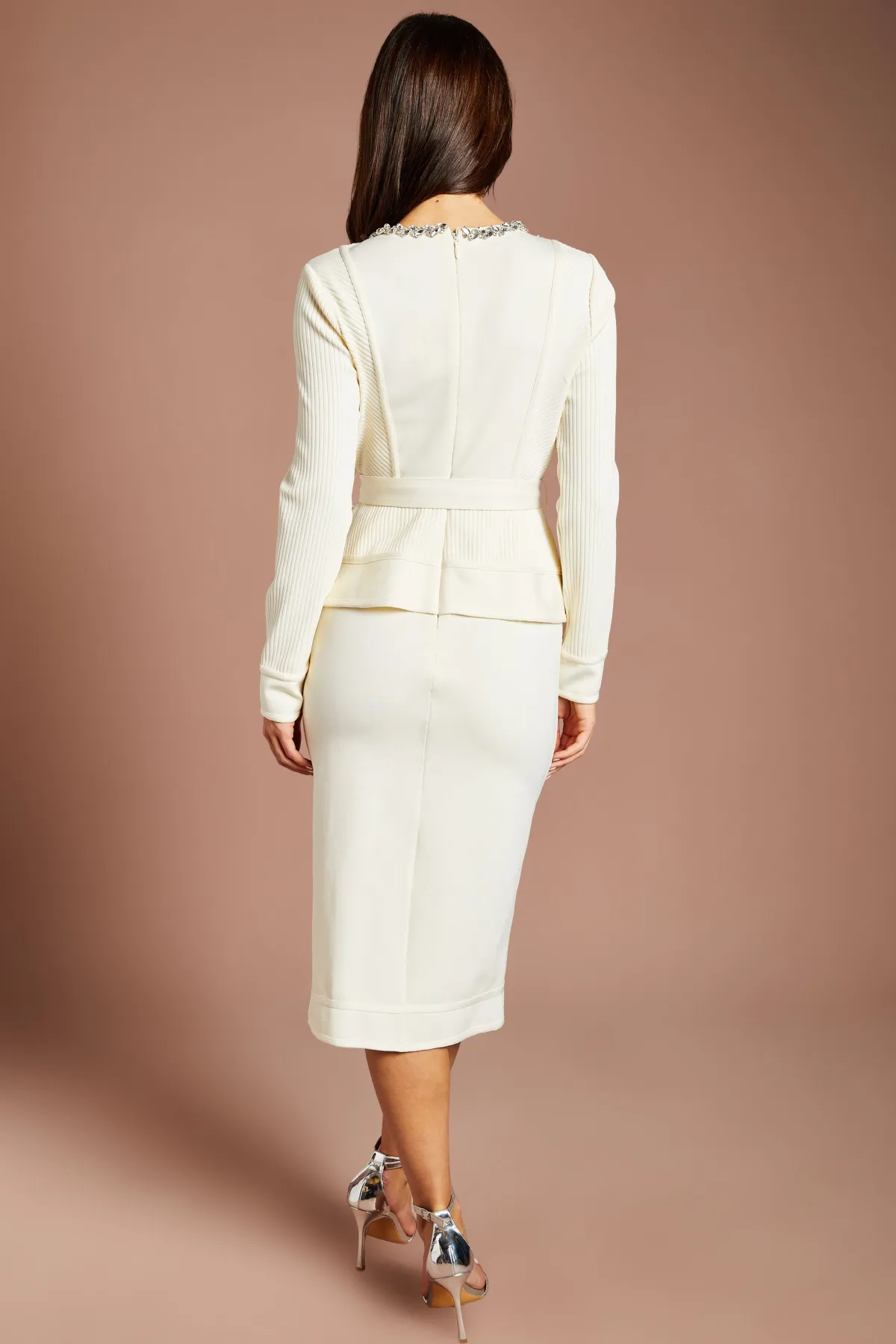 Coast Robe Midi Moulante À Manches Longues Avec Basque, Ceinture Et Ornements De Strass<Femme Robes Mi-Longues|Robes À Manches Longues